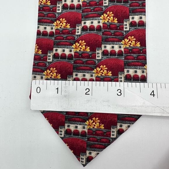 Ermenegildo Zegna Silk Necktie Red Orange Multi Print Designo Exclusiva - Picture 5 of 9